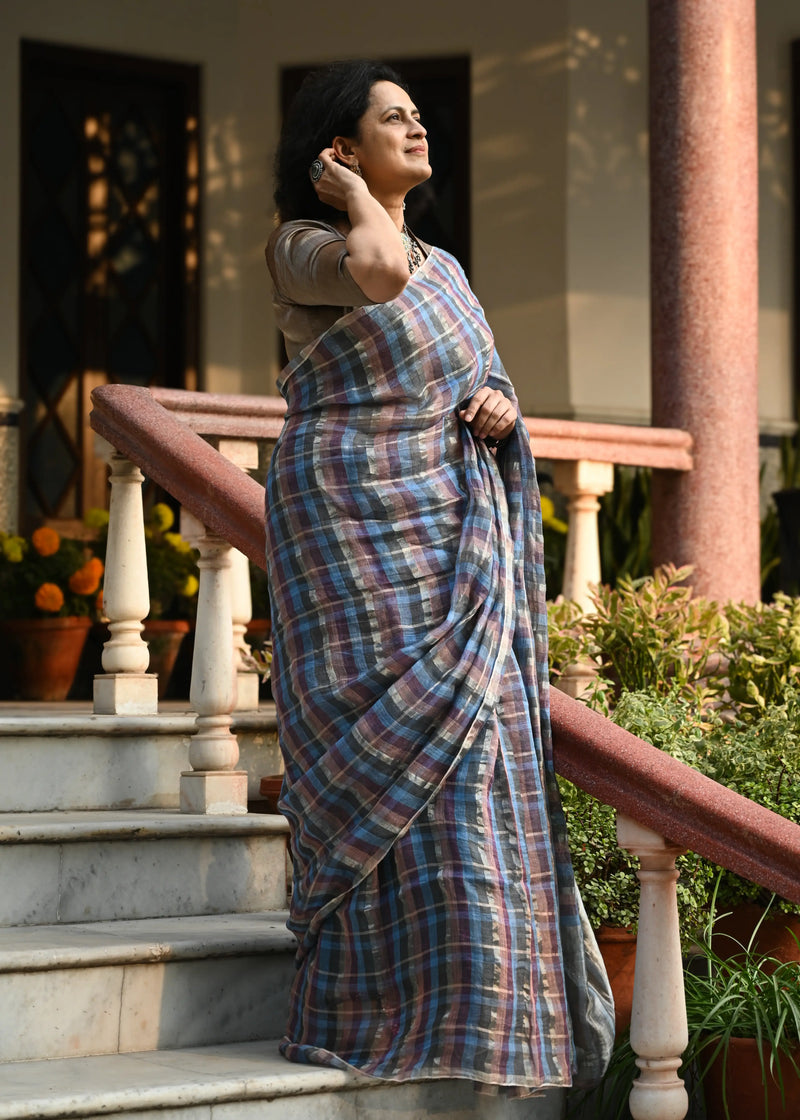 multi check saree